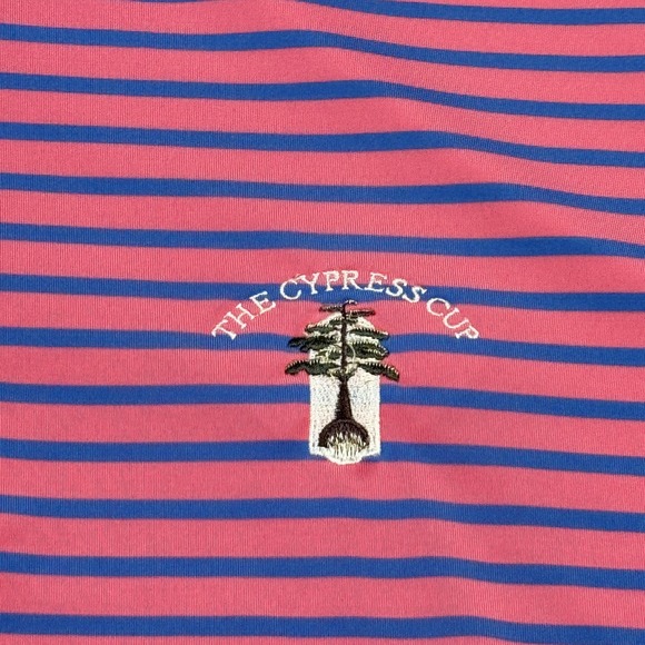 FootJoy Golf Polo Shirt Mens Large Pink Stripe Cypress Cup Performance Stretch - Picture 5 of 11